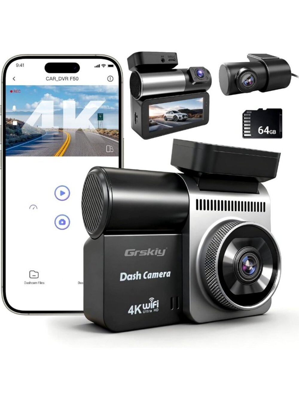 4K Front & Rear Dash Cam, 3-Channel Car Camera for Ultimate Vehicle Safety